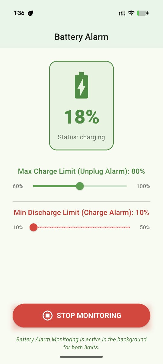 App Screenshot showing battery limits