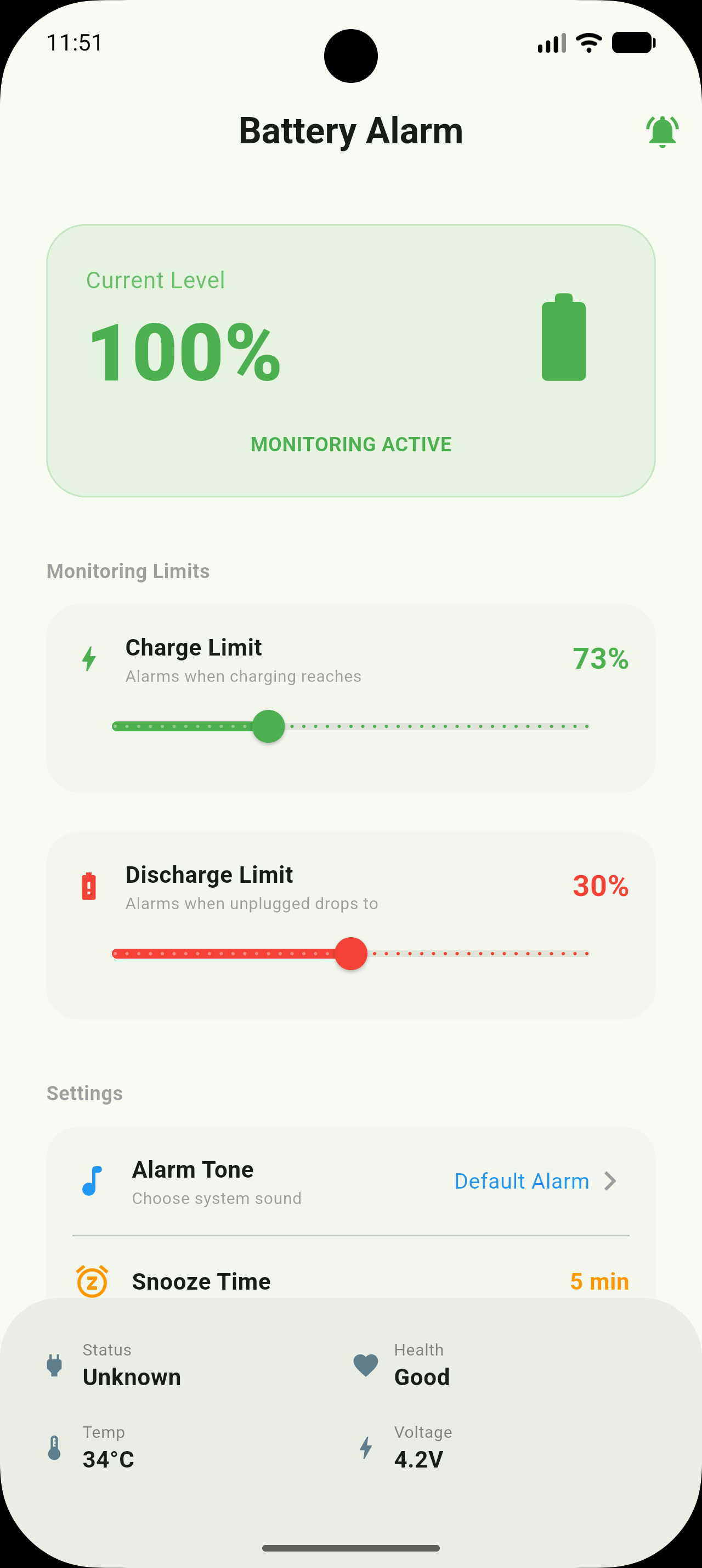App Screenshot showing battery limits